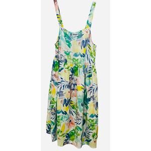 SHORELINE SHOULDER STRAP EMPIRE WAIST SUMMER DRESS, WOMENS-L-BLUE GRN YELL FLOR